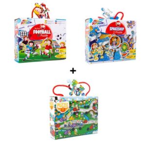 “Grafix 45 Piece Puzzle Bundle (3D Football, 3D Spaceship and Race Car)”