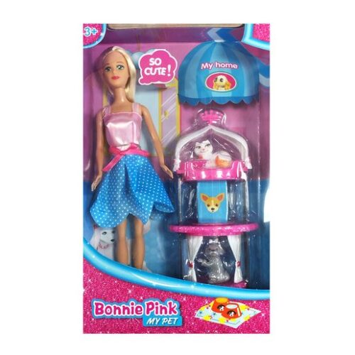Bonnie Pink Blonde Hair Doll – Pet House Play Set