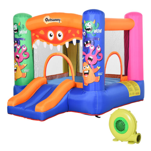 Outsunny Bouncy Castle Inflatable Basket Trampoline Slide Monster Design