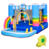 Outsunny Kids Bounce Castle Inflatable House with Trampoline Pool Climbing Wall with Inflator Carrybag,